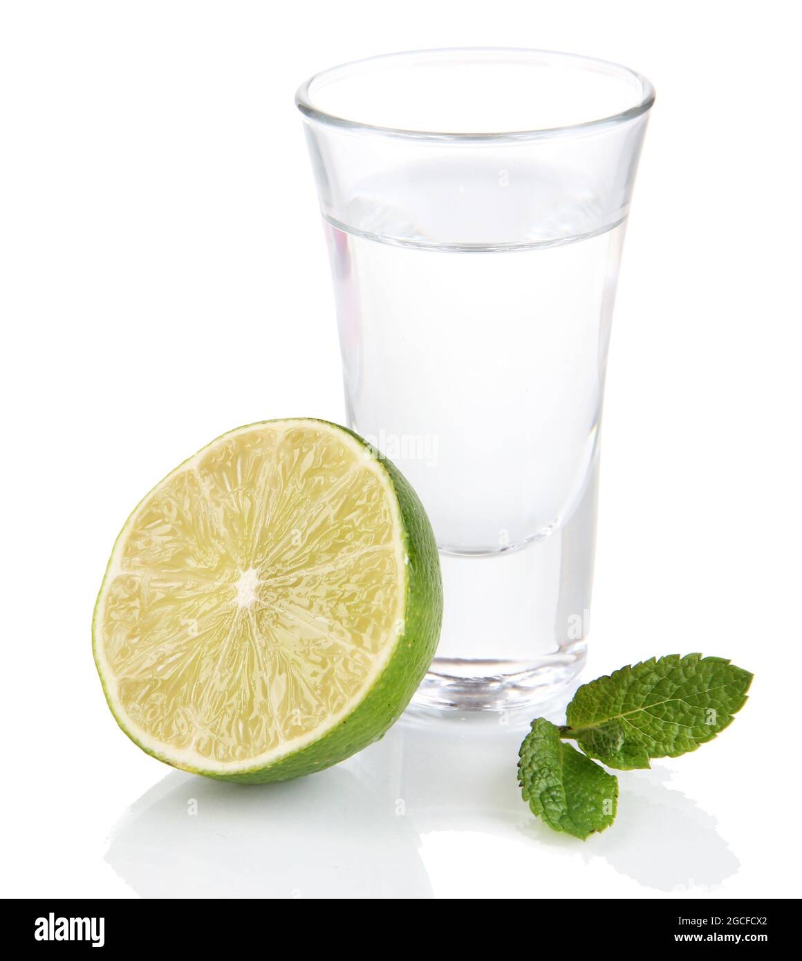 Tequila in glass isolated on white Stock Photo Alamy