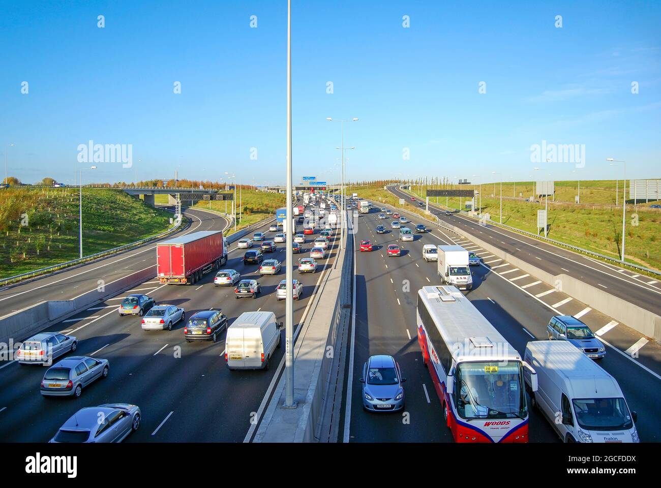 Congested M25 Motorway at Junction 14, Greater London, England, United Kingdom Stock Photo