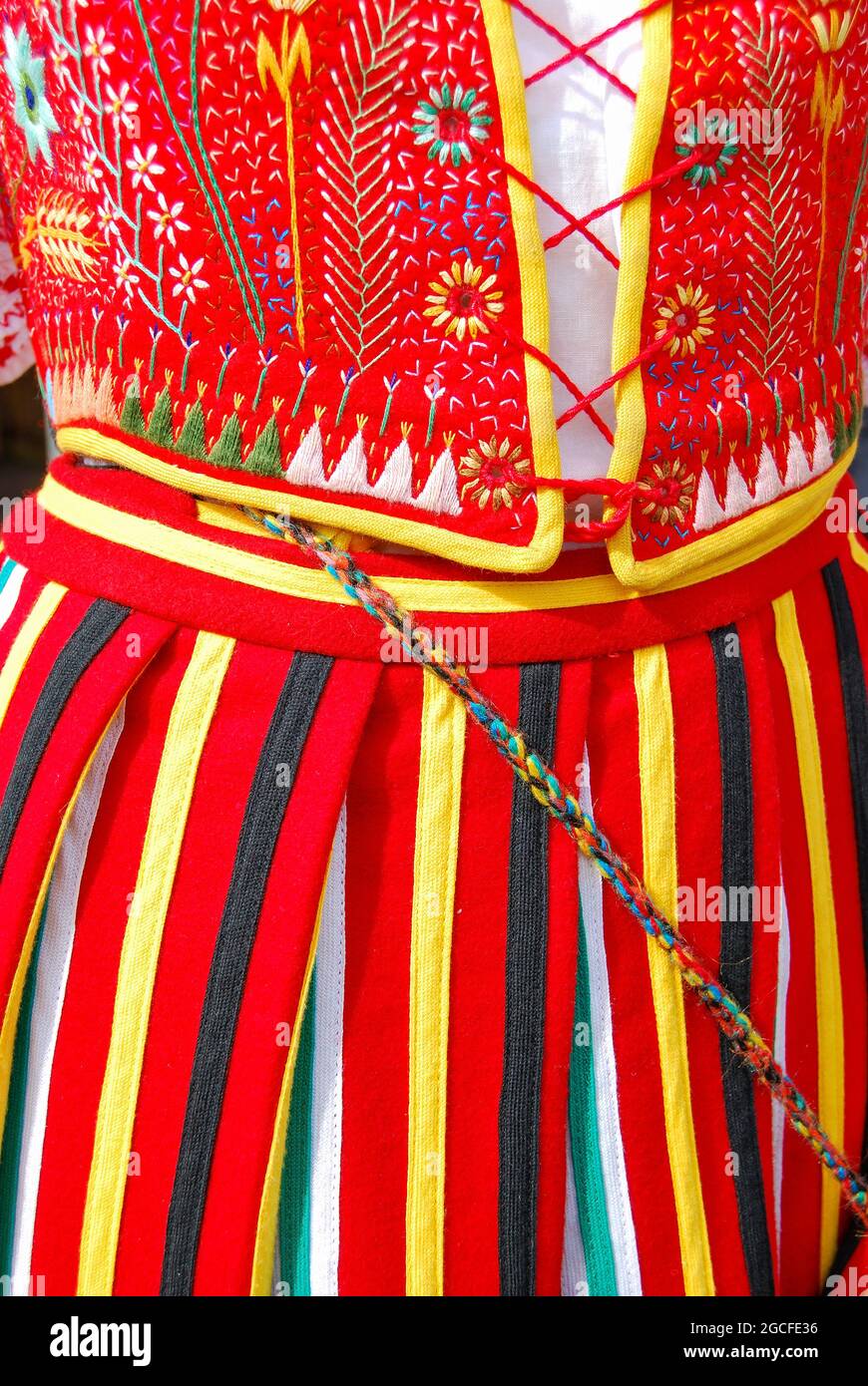 Colourful Canarian dress, Plaza Constitucion, La Orotava, Tenerife, Canary Islands, Spain Stock Photo