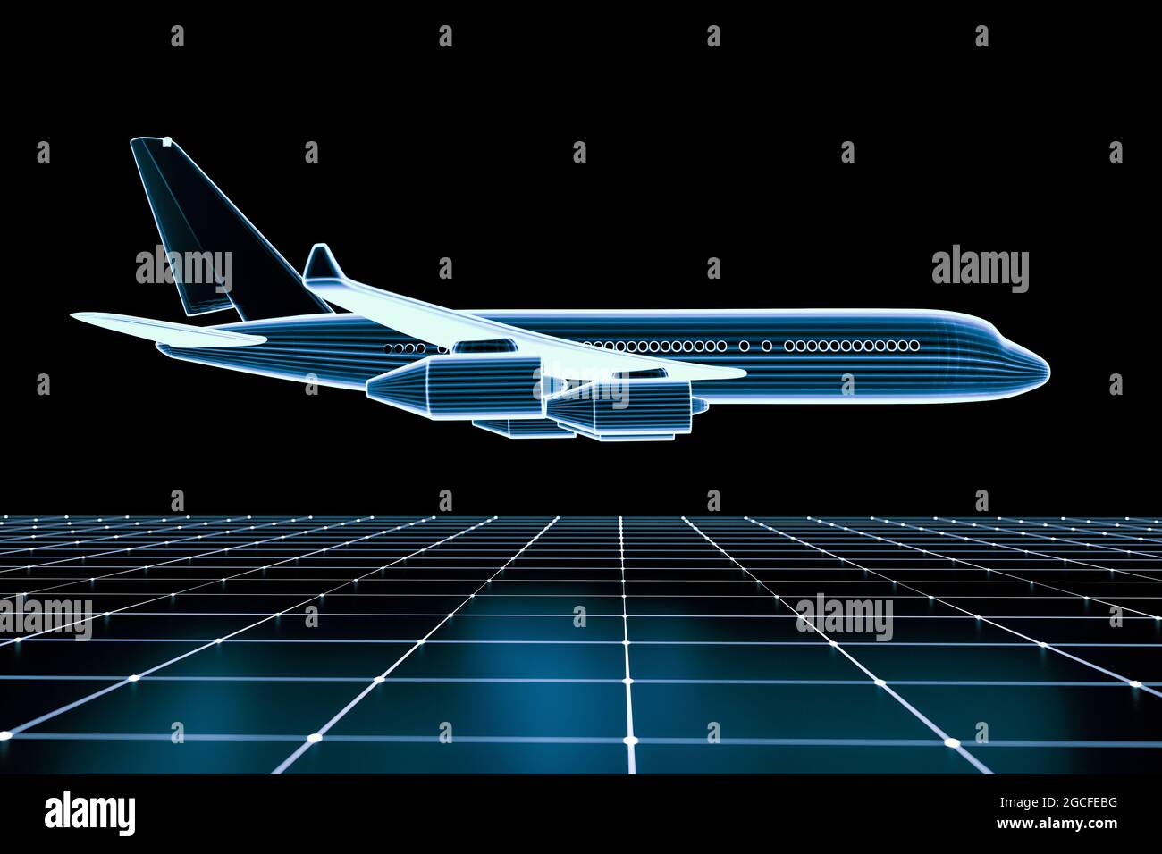 a blueprint wireframe from an airliner (3d rendering) Stock Photo