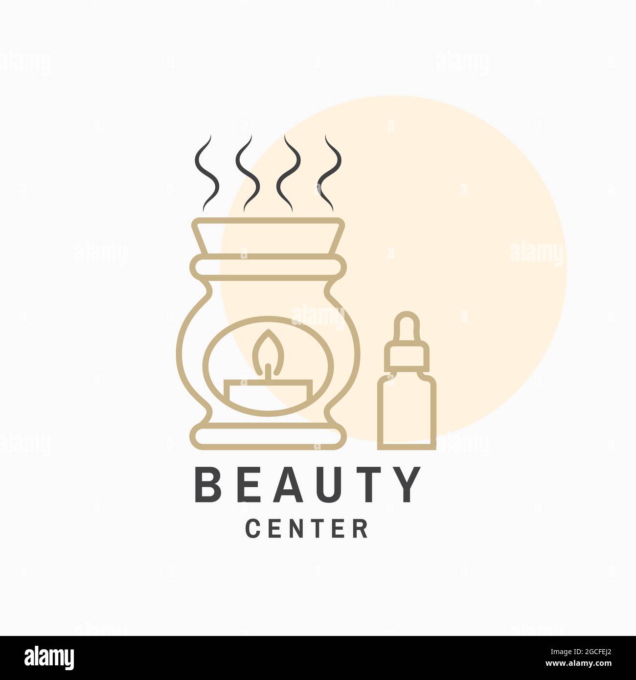 Beauty center with ceramic candle aroma oil lamp for logo, label, badge, sign, emblem. Set for cosmetics, jewellery, beauty and handmade products Stock Vector