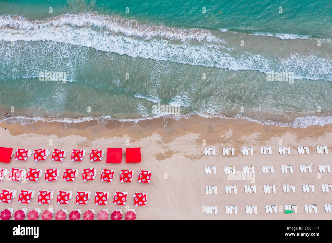 Black Sea, Romania. Aerial view of Neptun-Olimp beach. Stock Photo