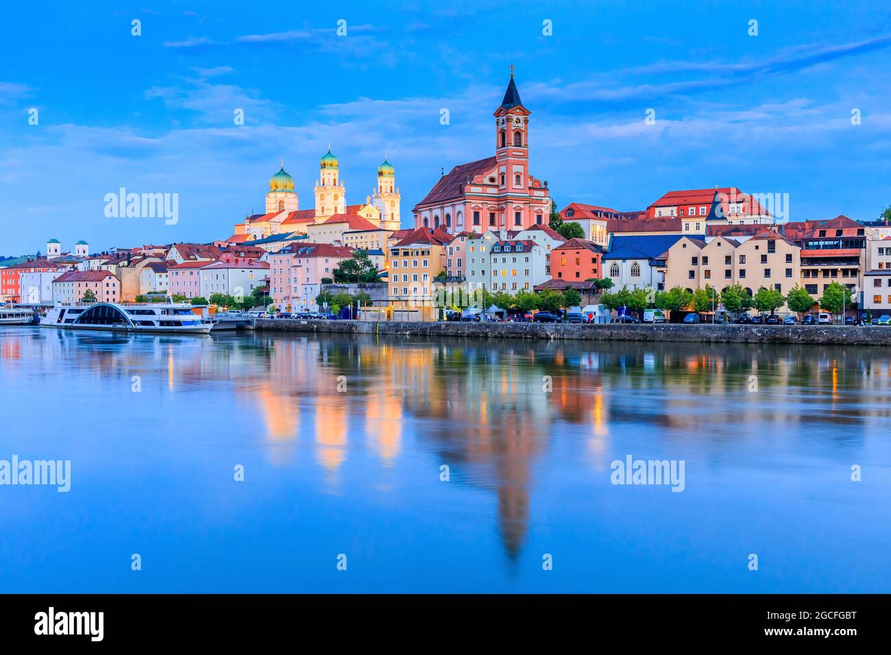 Passau, Germany. Panorama of the 'City of Three Rivers' in front of the Danube river. Stock Photo