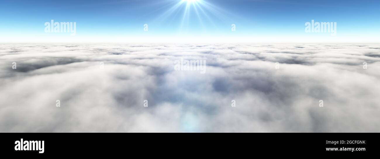 Above clouds sun ray, 3d rendering illustration Stock Photo - Alamy
