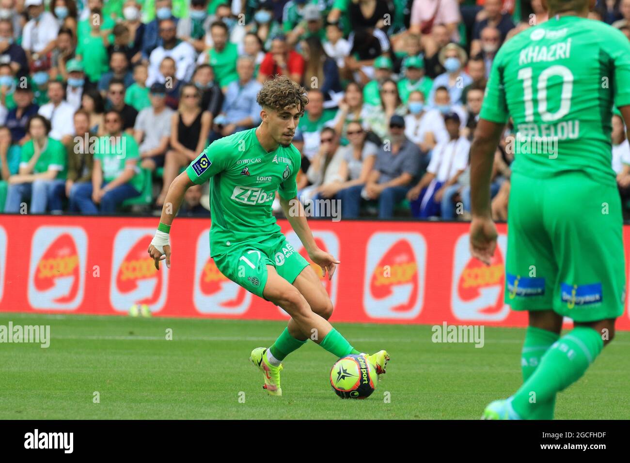 8th August 2021; Stade Geoffroy-Guichard, Saint-&#xc9;tienne, France. French League 1 football, AS Saint Etienne versus FC Lorient; Adil Aouchiche Stock Photo