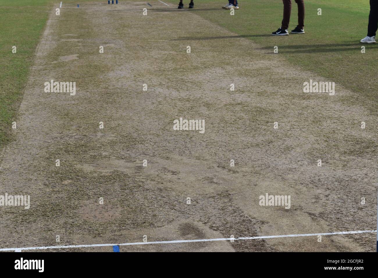 The pitch at the picturesque Army Ordinance cricket grounds. Dombagoda. Sri Lanka. Stock Photo