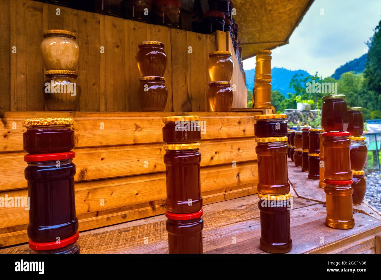 honey on the counter in the village Stock Photo - Alamy