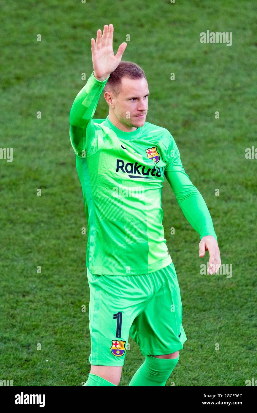 Barcelona, Spain. 8th Aug, 2021. Marc-Andre Ter Stegen (FC Barcelona) prior  Joan Gamper Trophy football match between FC Barcelona and Juventus, at  Johan Cruyff Stadium in Barcelona, Spain, on August 8, 2021.