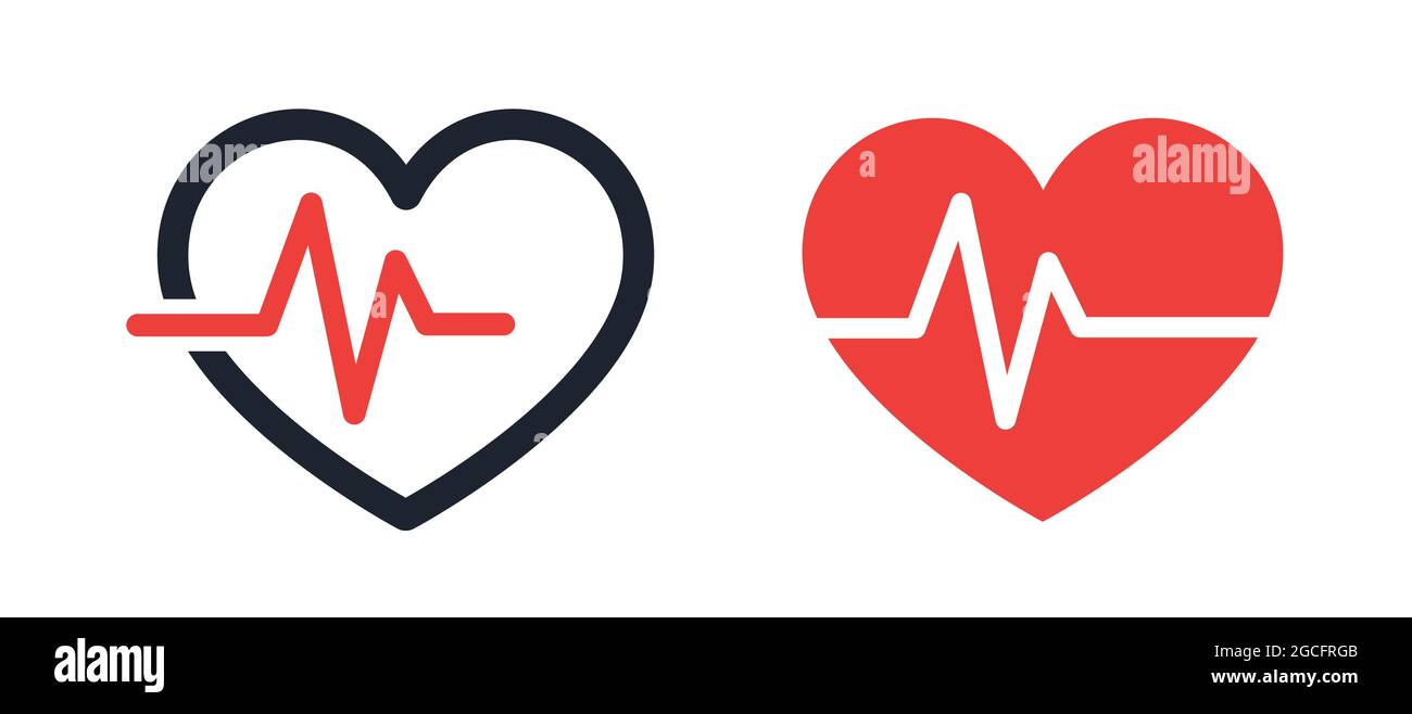 Red heart symbol with heartbeat line vector illustration icon Stock Vector
