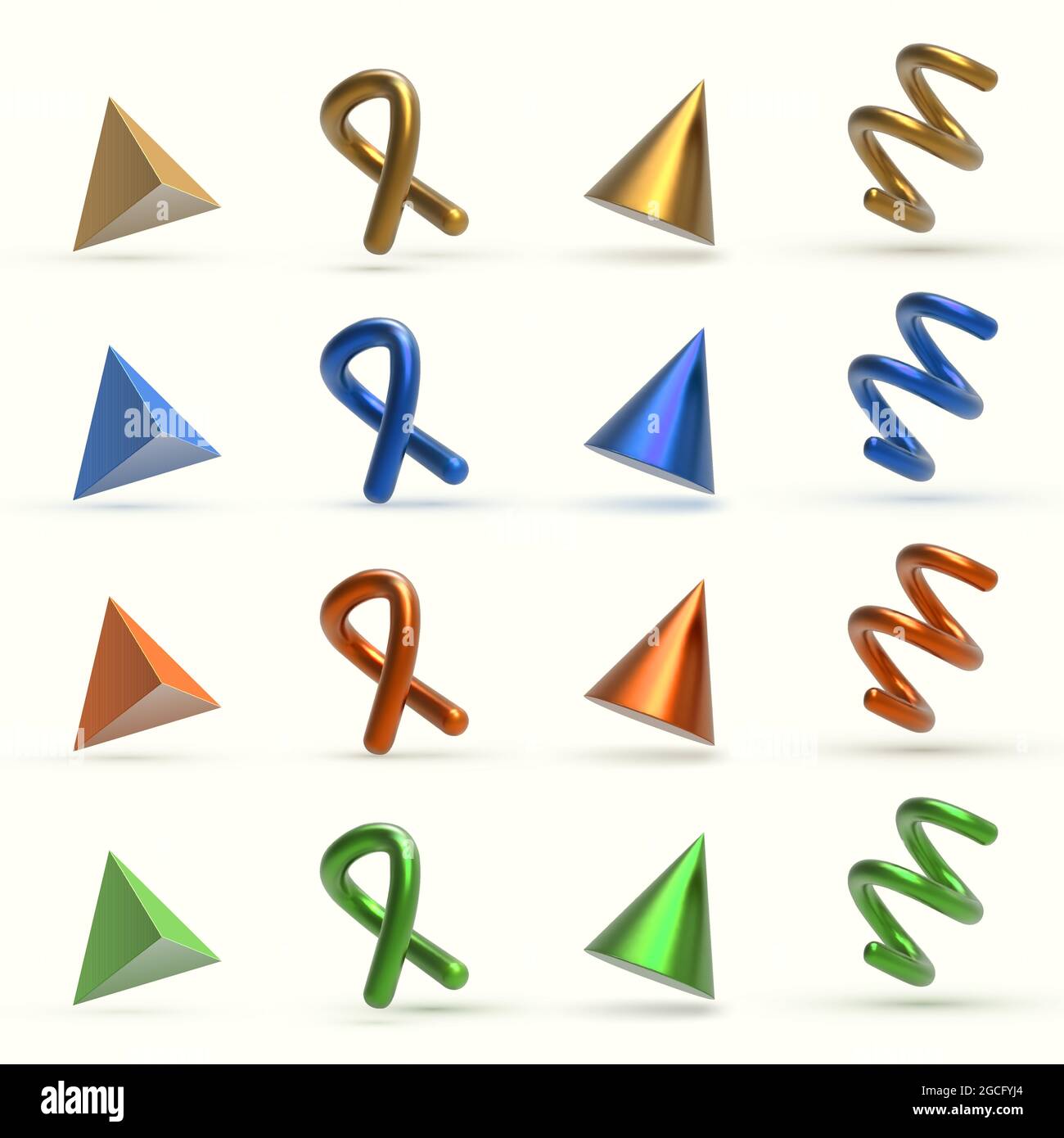 Realistic 3D colorful metal Geometric Shapes Objects. Realistic