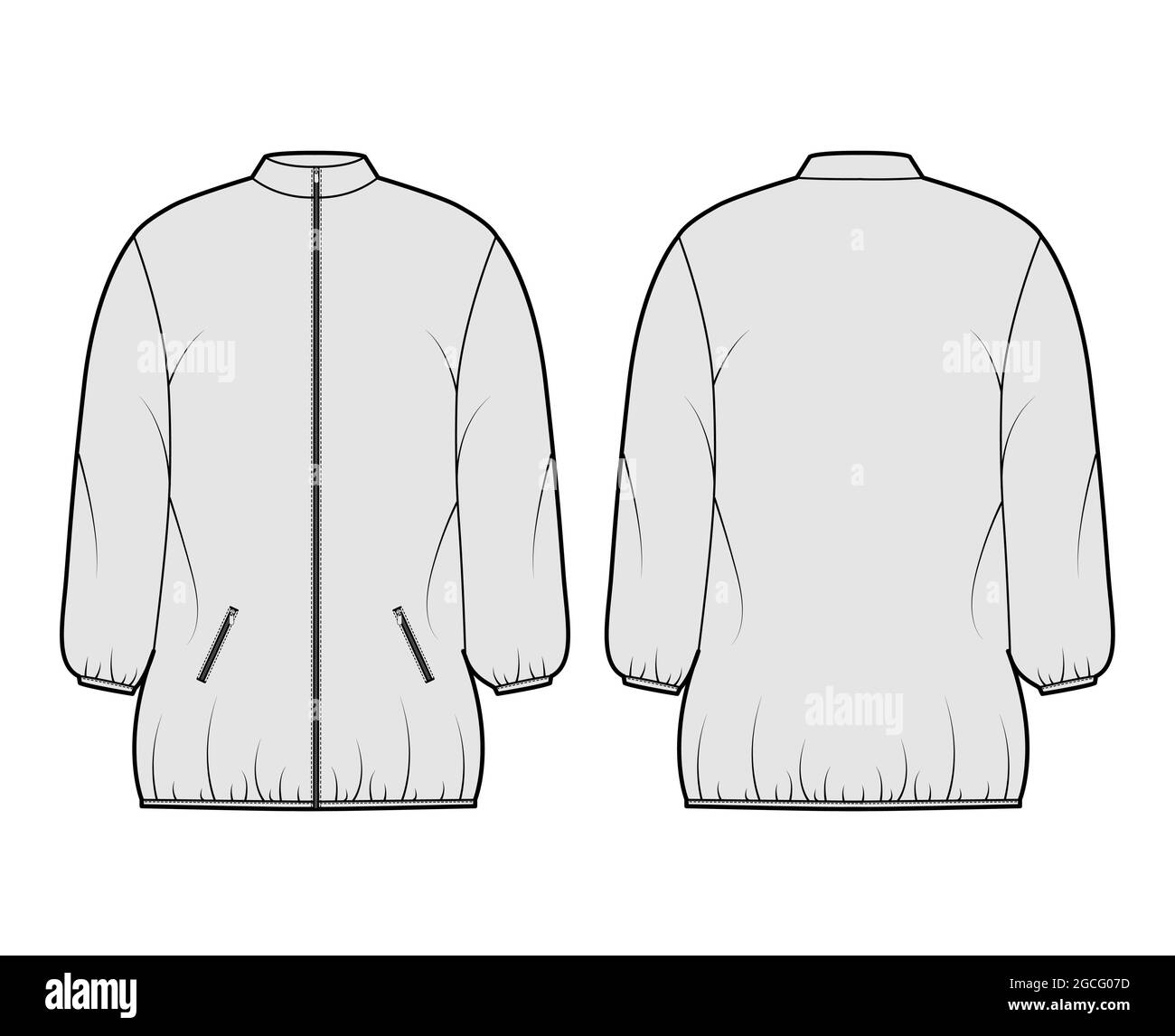 Down puffer coat jacket technical fashion illustration with long
