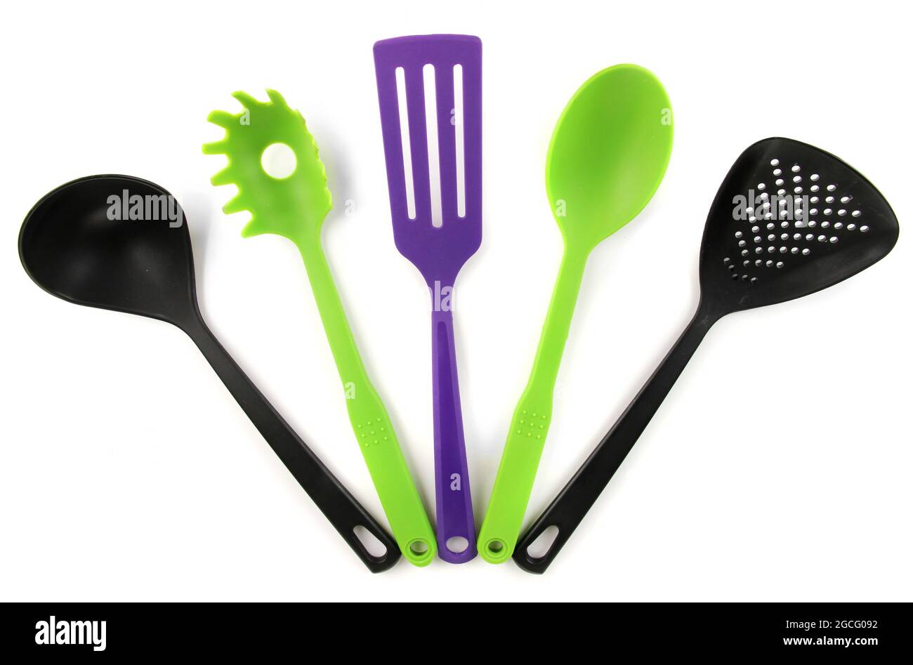 Plastic kitchen utensils isolated on white Stock Photo Alamy