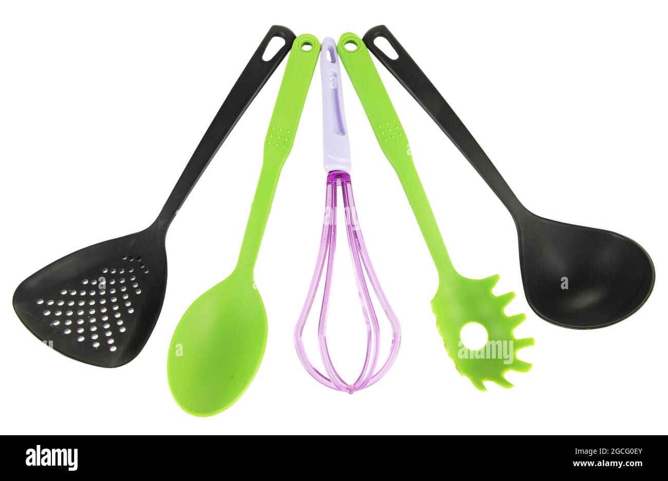 Plastic kitchen utensils isolated on white Stock Photo Alamy