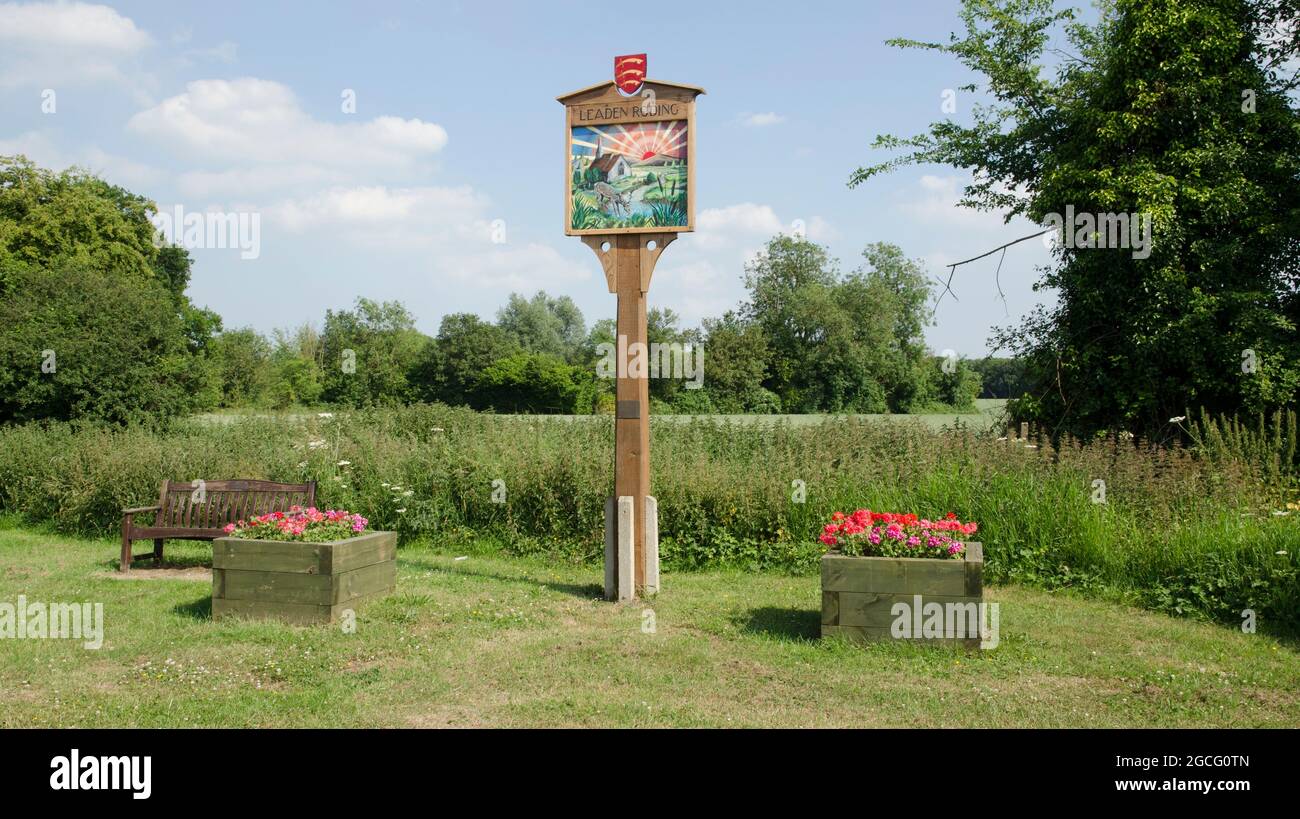 Leaden Roding Essex Village Sign and Common Stock Photo