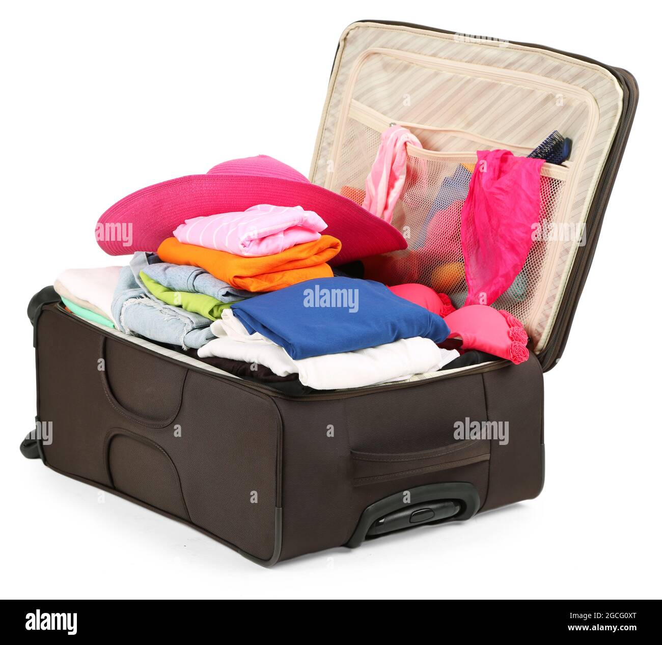 Suitcase with clothes isolated on white Stock Photo Alamy