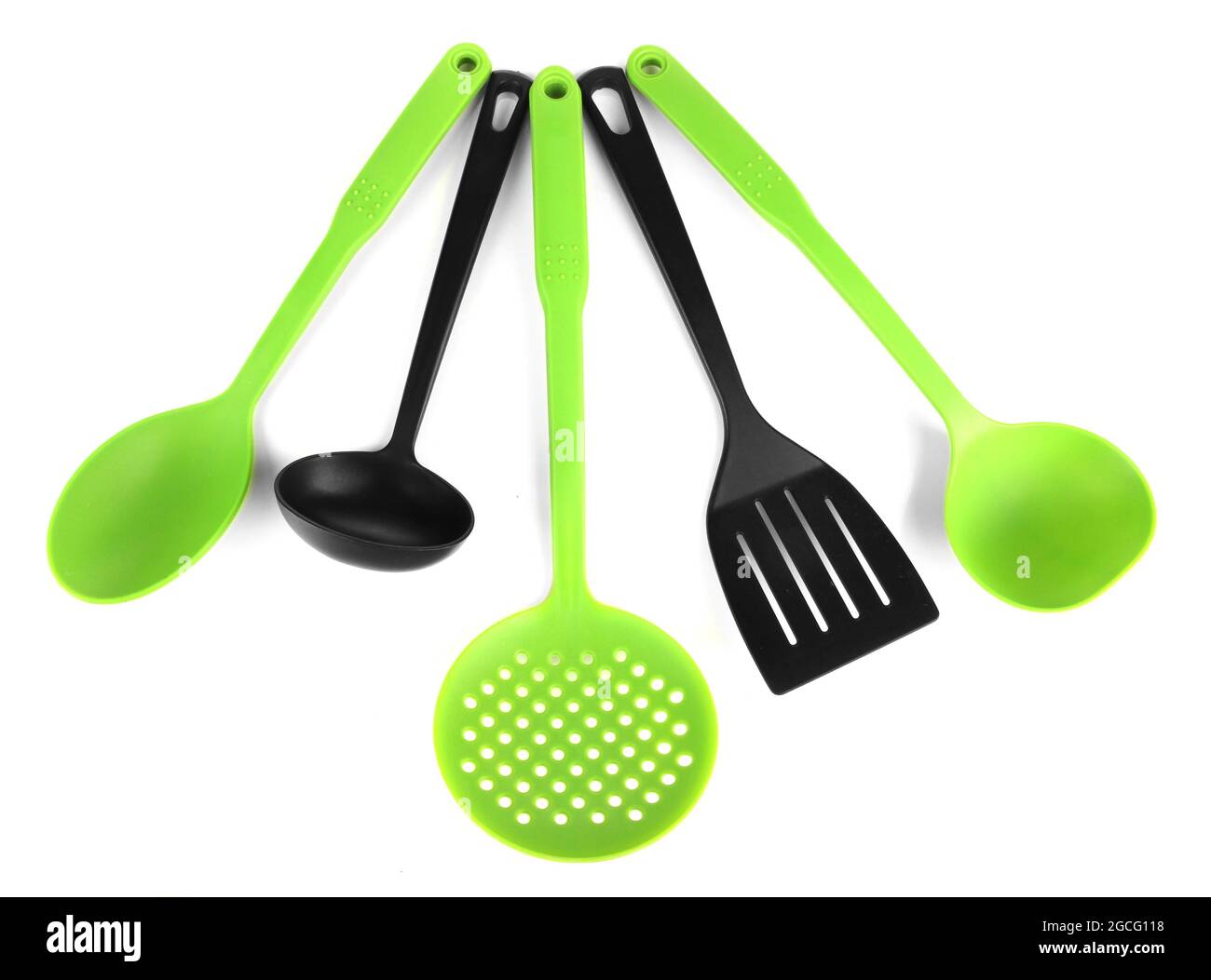Plastic kitchen utensils isolated on white Stock Photo Alamy