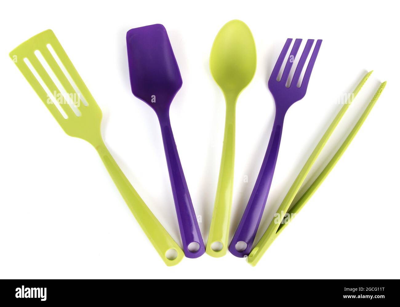 Plastic kitchen utensils isolated on white Stock Photo Alamy