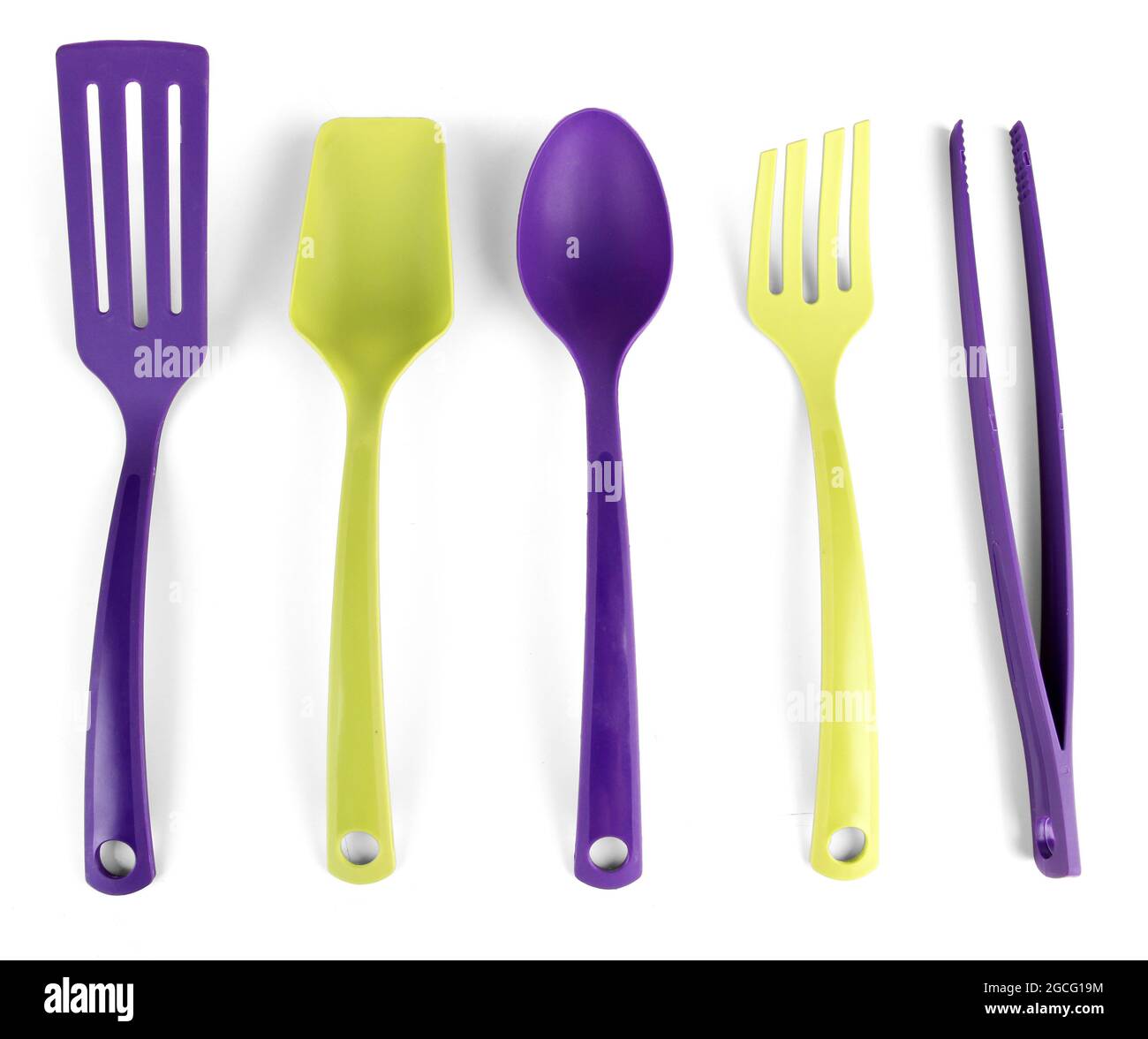 Plastic kitchen utensils isolated on white Stock Photo Alamy