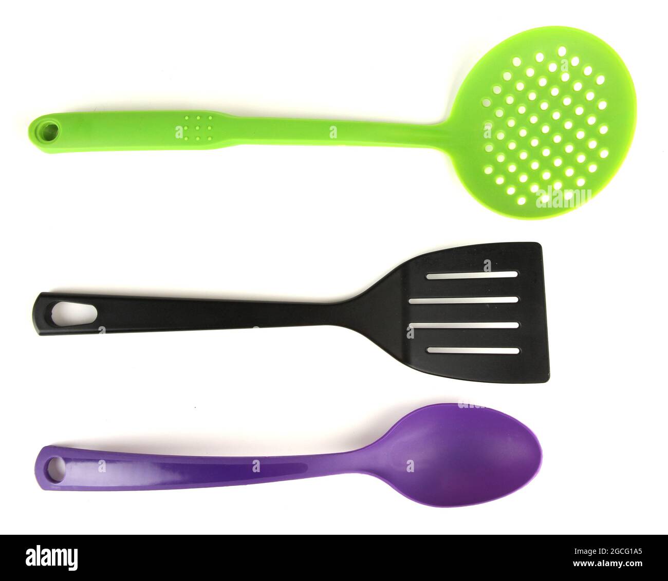 Plastic kitchen utensils isolated on white Stock Photo Alamy