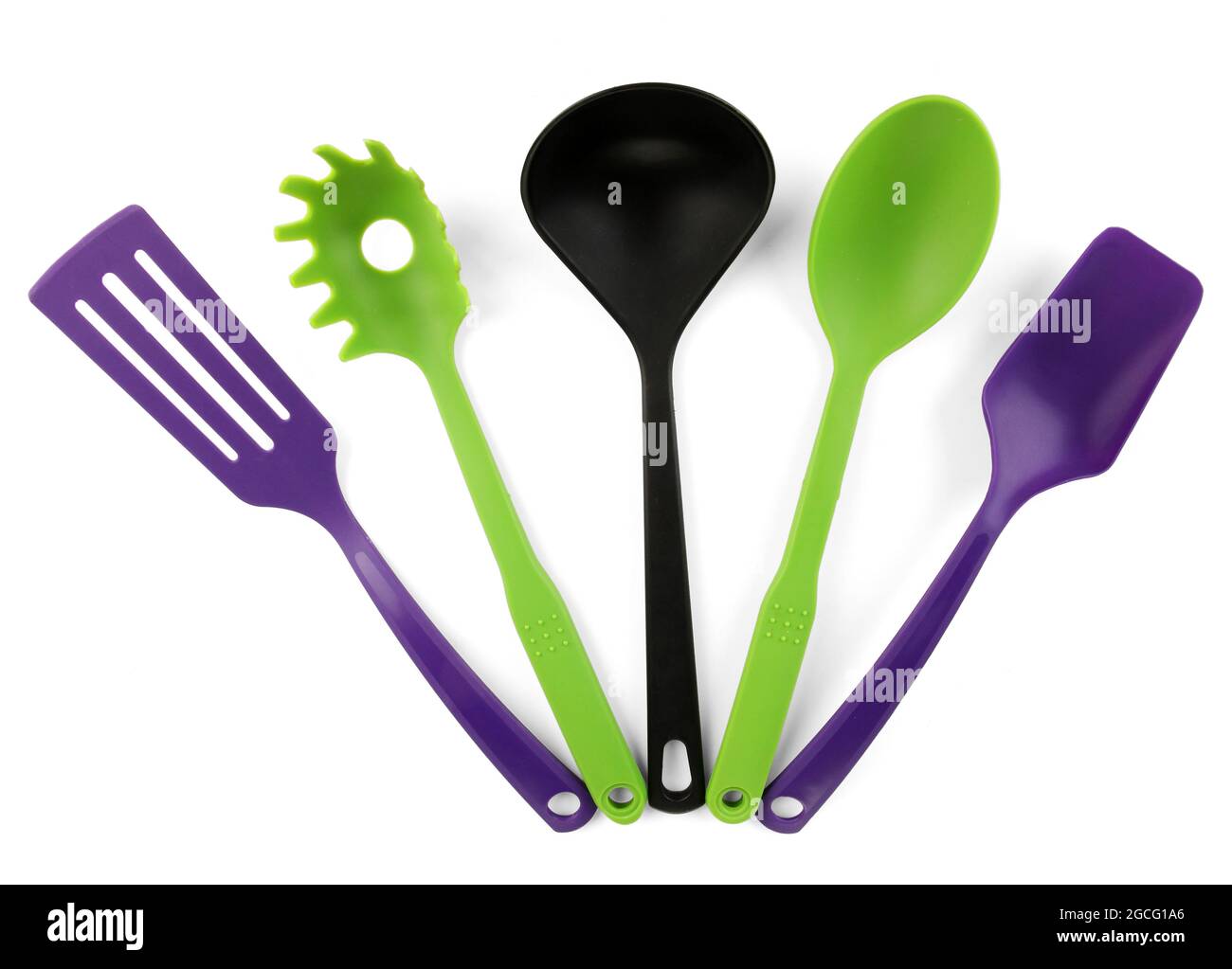 Plastic kitchen utensils isolated on white Stock Photo Alamy