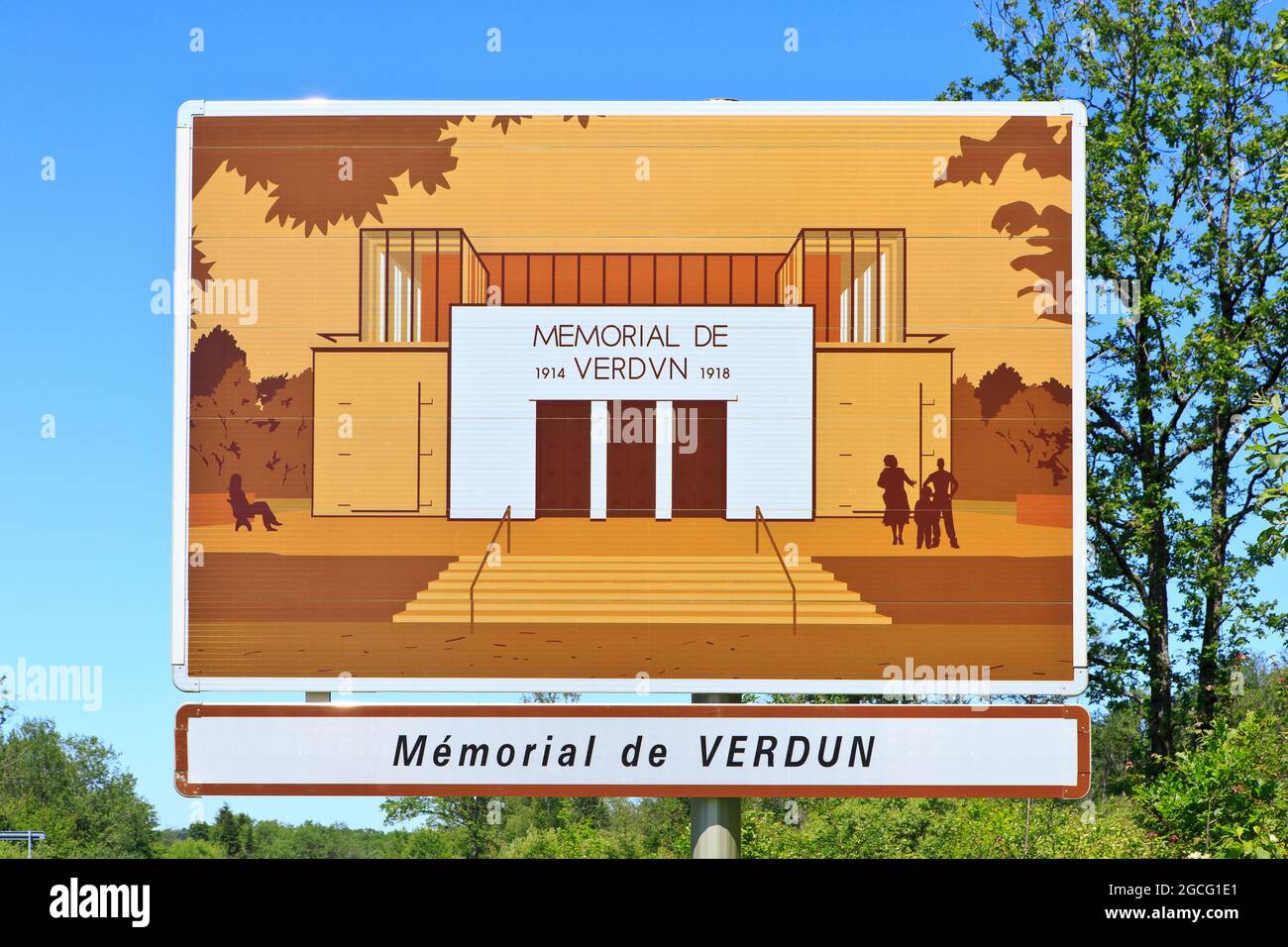 Road sign showing the way to the First World War Verdun Memorial Museum in Fleury-devant-Douaumont (Meuse), France) Stock Photo