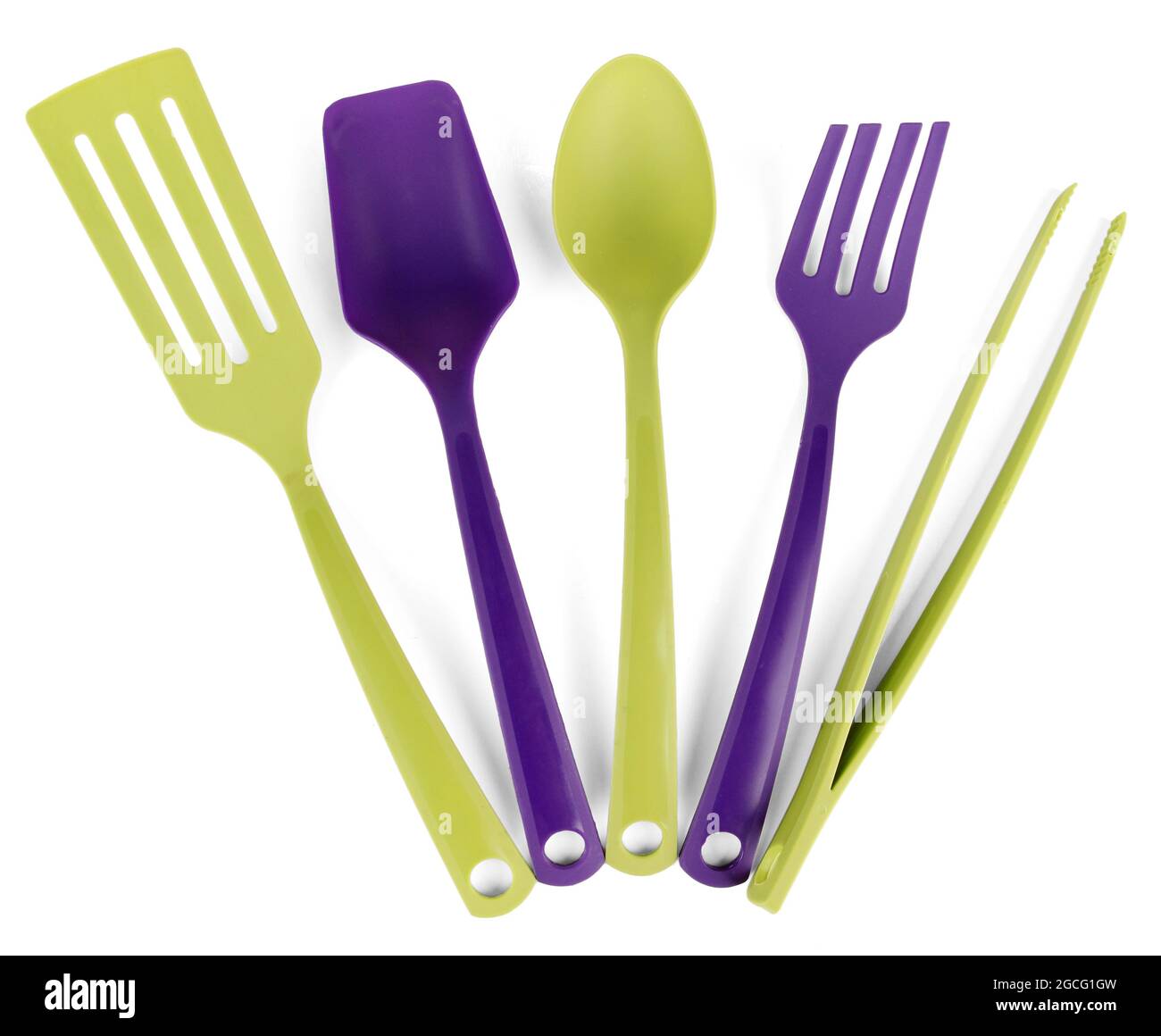 Plastic kitchen utensils isolated on white Stock Photo Alamy