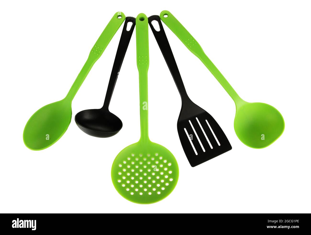 Plastic kitchen utensils isolated on white Stock Photo Alamy