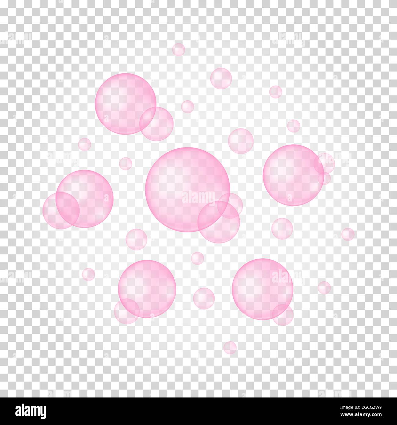 Floating pink bubbles on transparent background. Soap foam, bath suds,  cleanser texture. Fizzy cherry or strawberry water. Bubble gum. Vector  realistic illustration Stock Vector Image & Art - Alamy