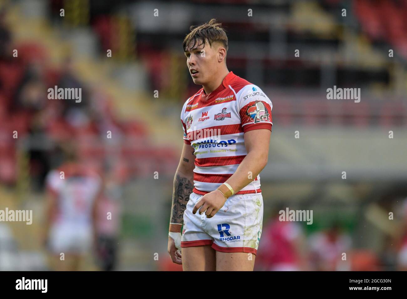 Leigh, UK. 08th Aug, 2021. Keanan Brand (24) of Leigh Centurions in action during the game in Leigh, United Kingdom on 8/8/2021. (Photo by Simon Whitehead/News Images/Sipa USA) Credit: Sipa USA/Alamy Live News Stock Photo