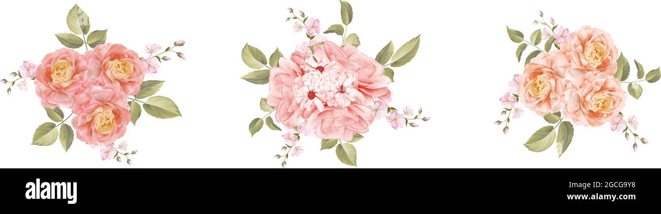 Beautiful rose bouquet watercolor set design element isolated on white ...