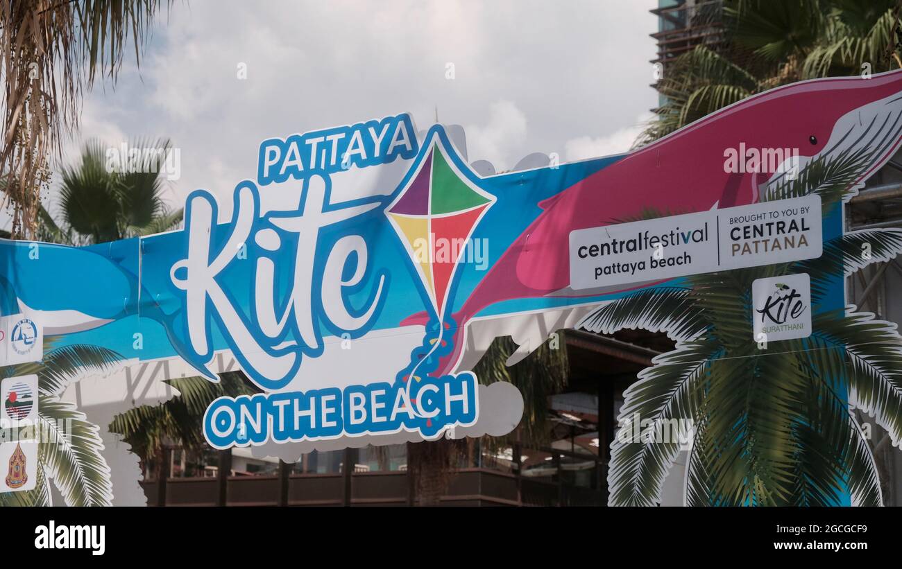 Sign Billboard Pattaya Kite on the Beach 2021 Beach Road Thailand Stock