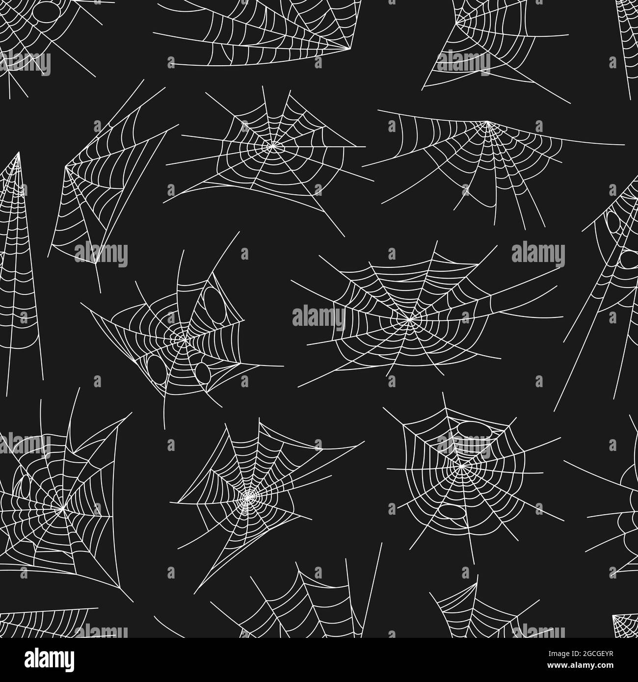 Spiderweb pattern, seamless spider web for Halloween, background, vector. White spiderweb or cobweb pattern on black background, horror holiday night Stock Vector