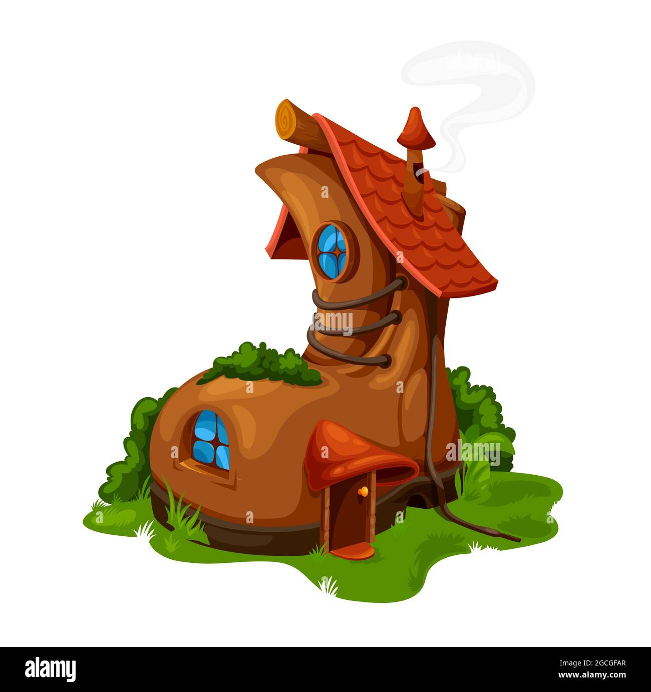 Cartoon fairytale boot house, vector fairy, dwarf or gnome home. Dwelling  in old shoe with wood door, windows, untied shoelaces and tiled roof. Cute  c Stock Vector Image & Art - Alamy