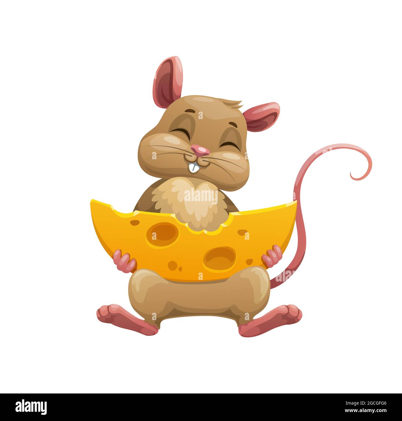 Happy cartoon mouse with cheese. Cute vector rat character bite large piece  of cheese with holes isolated on white background. Funny overeat rodent an  Stock Vector Image & Art - Alamy
