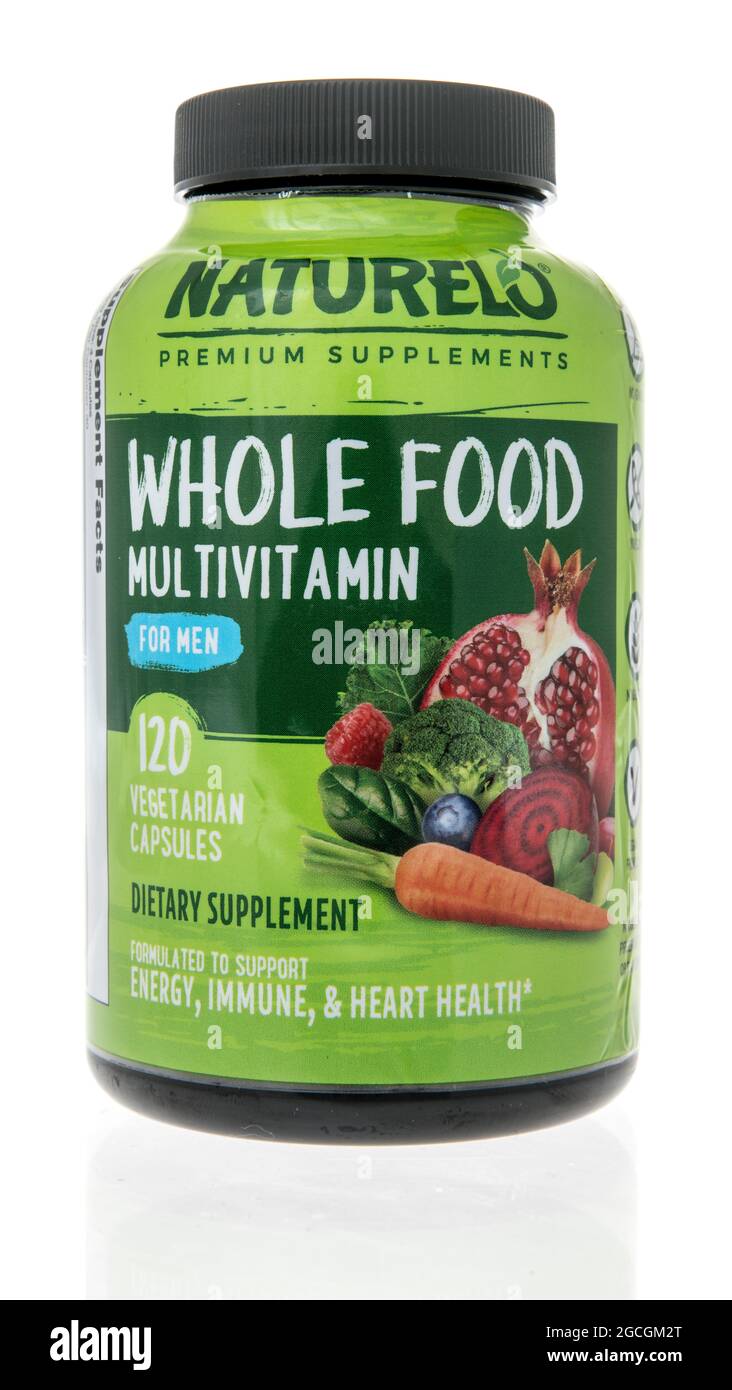 Winneconne, WI -8 August 2021:  A package of Naturelo whole food multivitamin supplement on an isolated background Stock Photo
