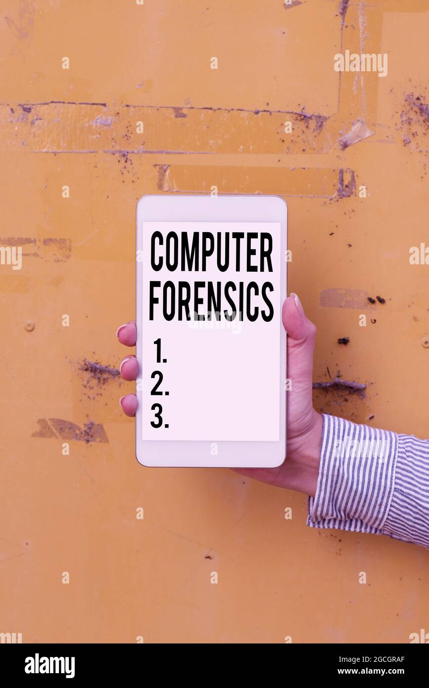 Text caption presenting Computer Forensics. Word for the investigative analysis techniques on computers Voice And Video Calling Capabilities Stock Photo