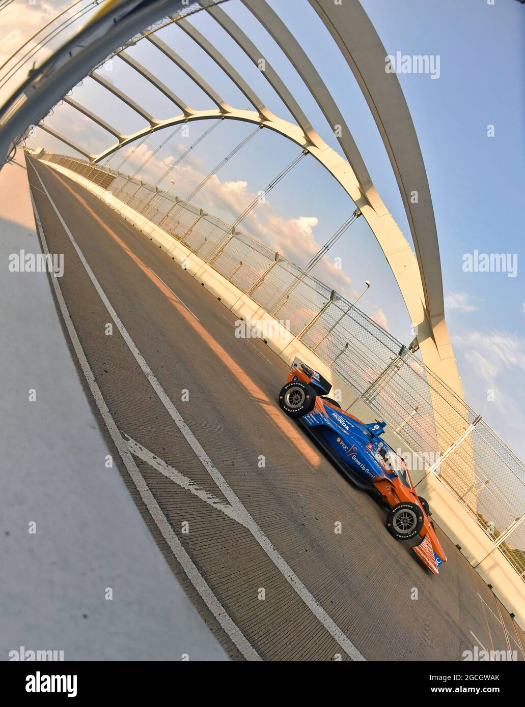 August 08, 2021: NTT IndyCar Series driver Scott Dixon drives the PNC Bank - Chip Ganassi Racing Honda over the Korean Veterans Memorial Bridge during the Big Machine Music City Grand Prix on the streets of Nashville in Nashville, TN. Austin McAfee/CSM Stock Photo