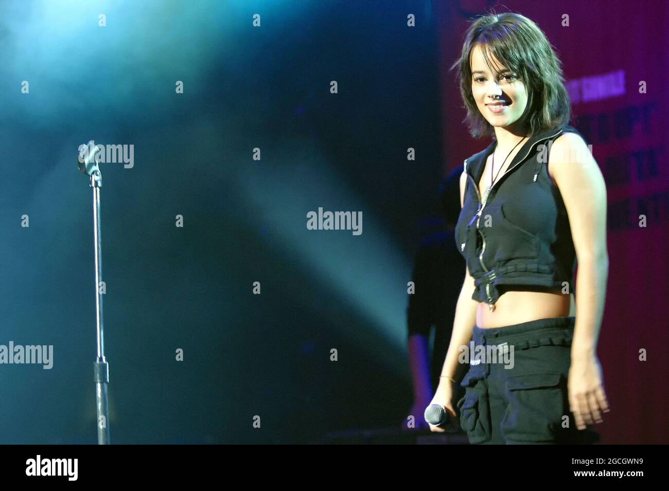 French pop singer Alizee performs on the stage during an her Asia promotion stage in Seoul, South Korea. Stock Photo