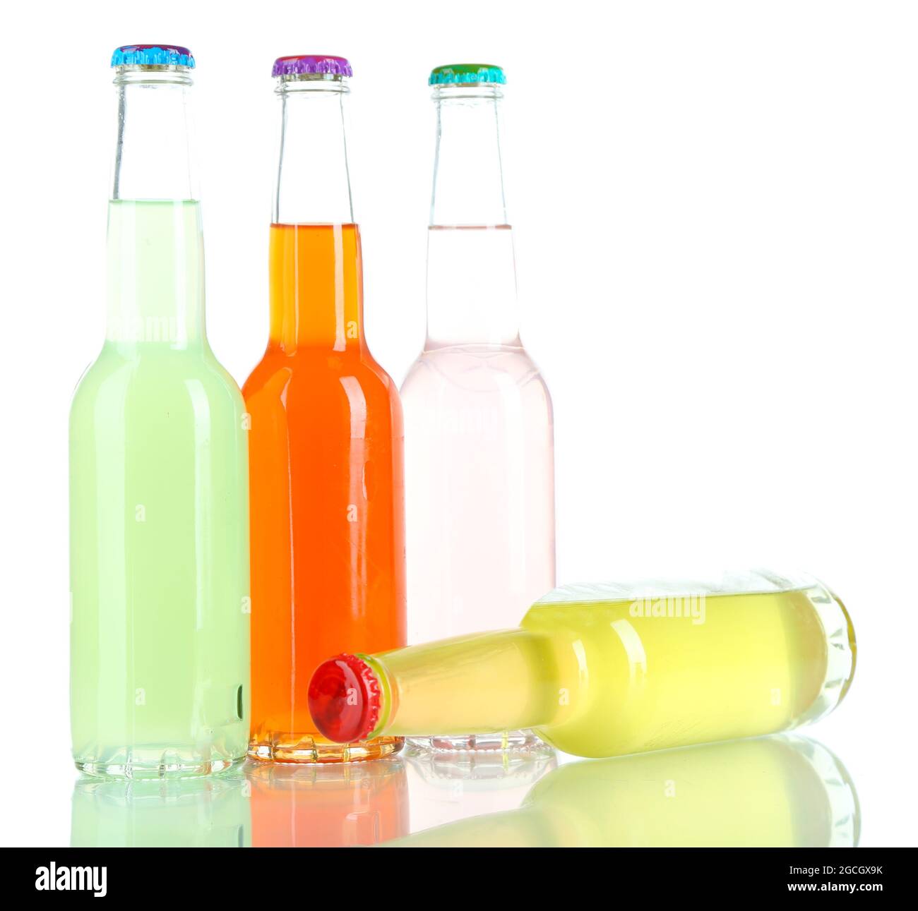 Drinks in glass bottles isolated on white Stock Photo Alamy