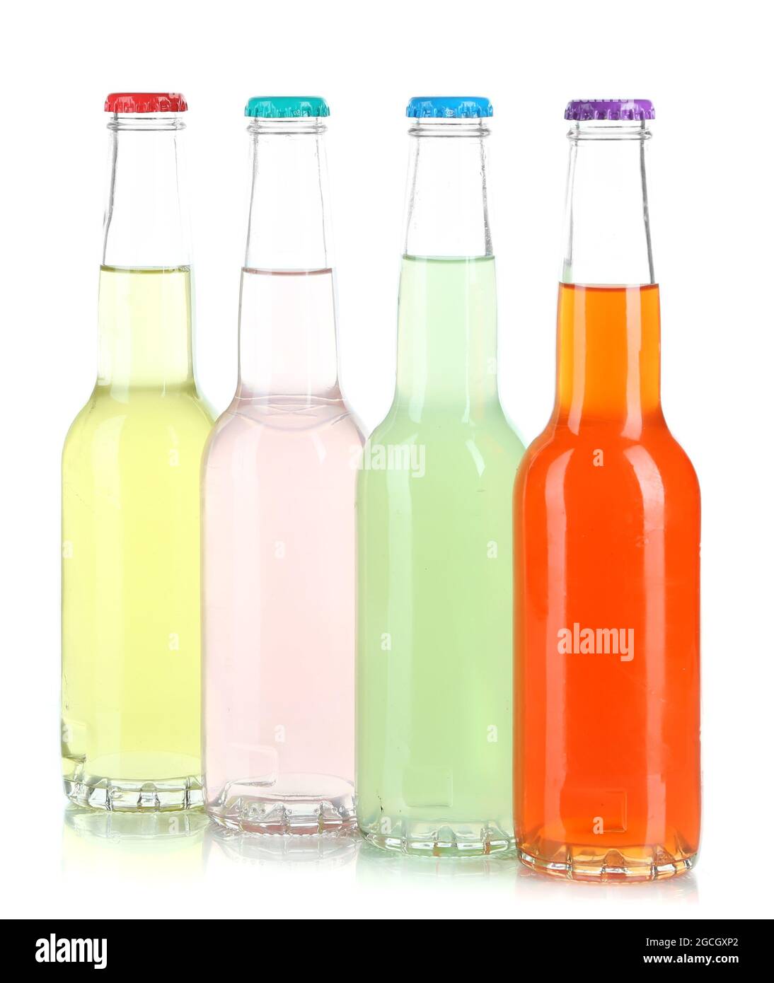 Drinks in glass bottles isolated on white Stock Photo Alamy