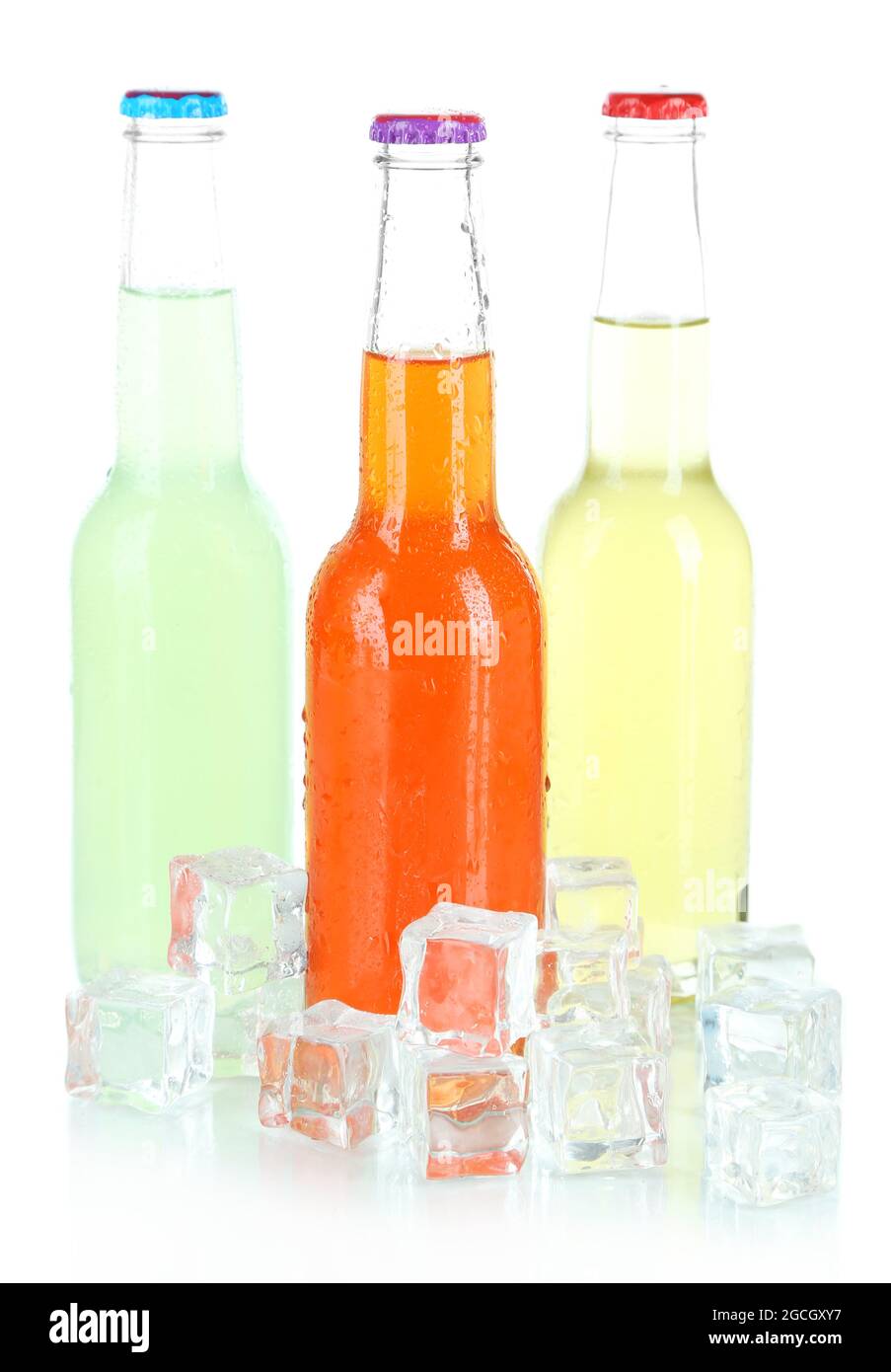 Drinks in glass bottles isolated on white Stock Photo Alamy