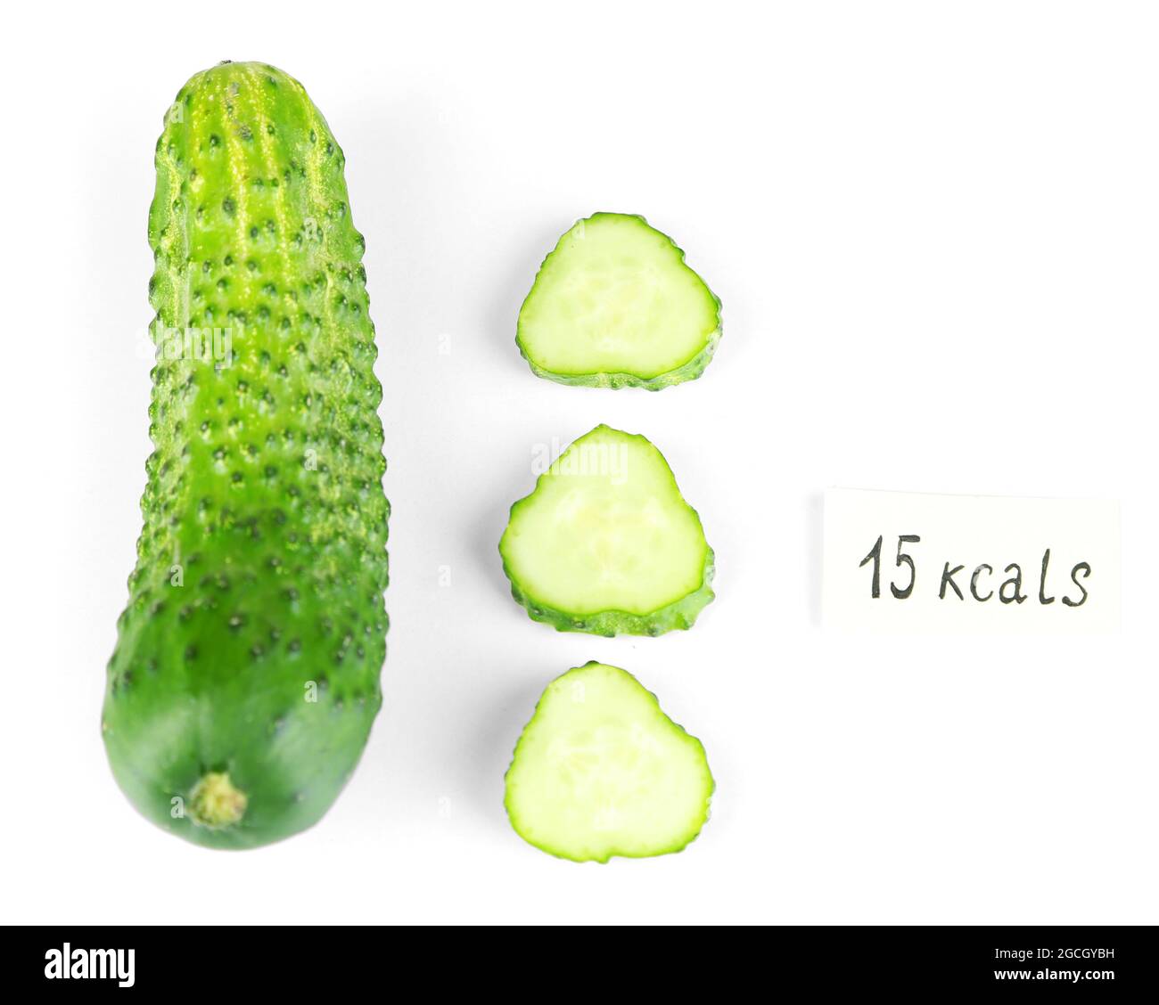 Calorie content of cucumber isolated on white Stock Photo Alamy