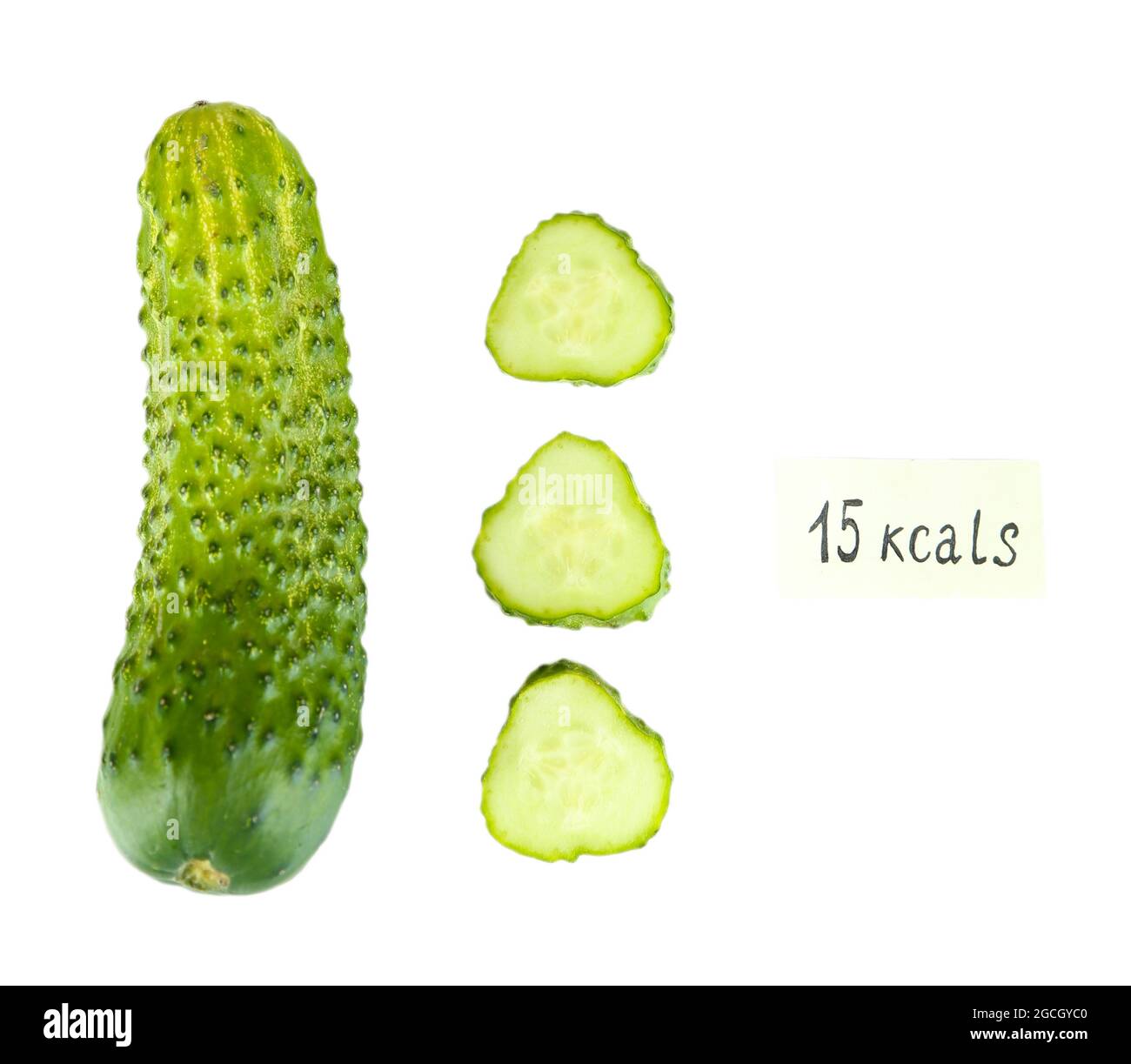 Calorie content of cucumber isolated on white Stock Photo Alamy