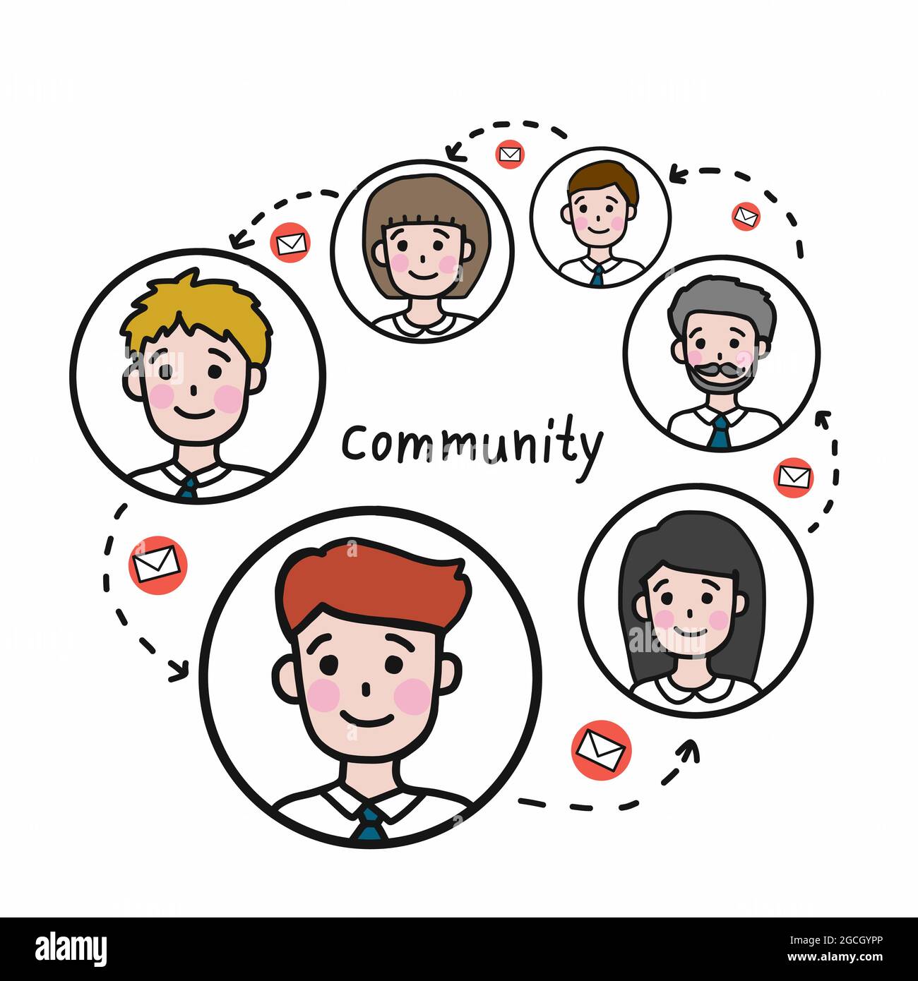 Community cute group cartoon face people vector illustration business