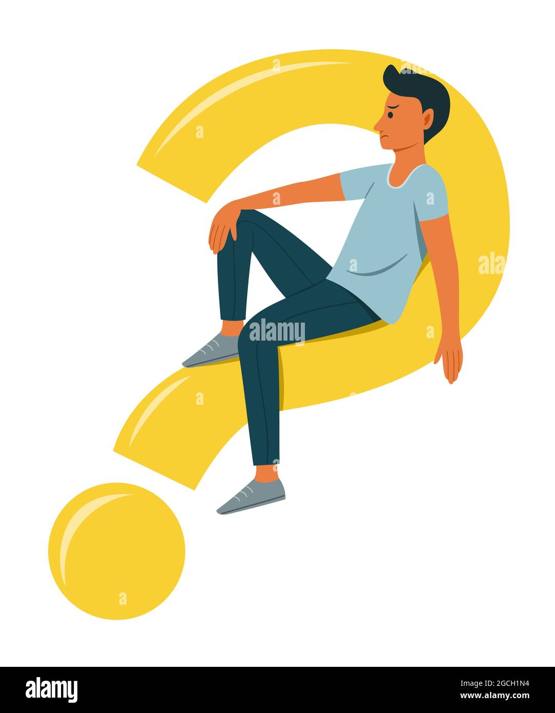 Man is Thinking the Question While Sitting on a Big Question Mark