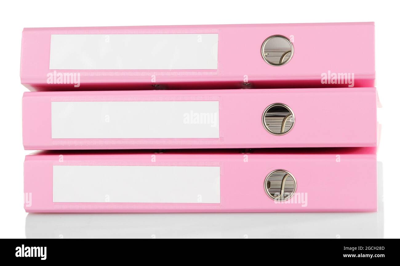 Pink folders, isolated on white Stock Photo - Alamy