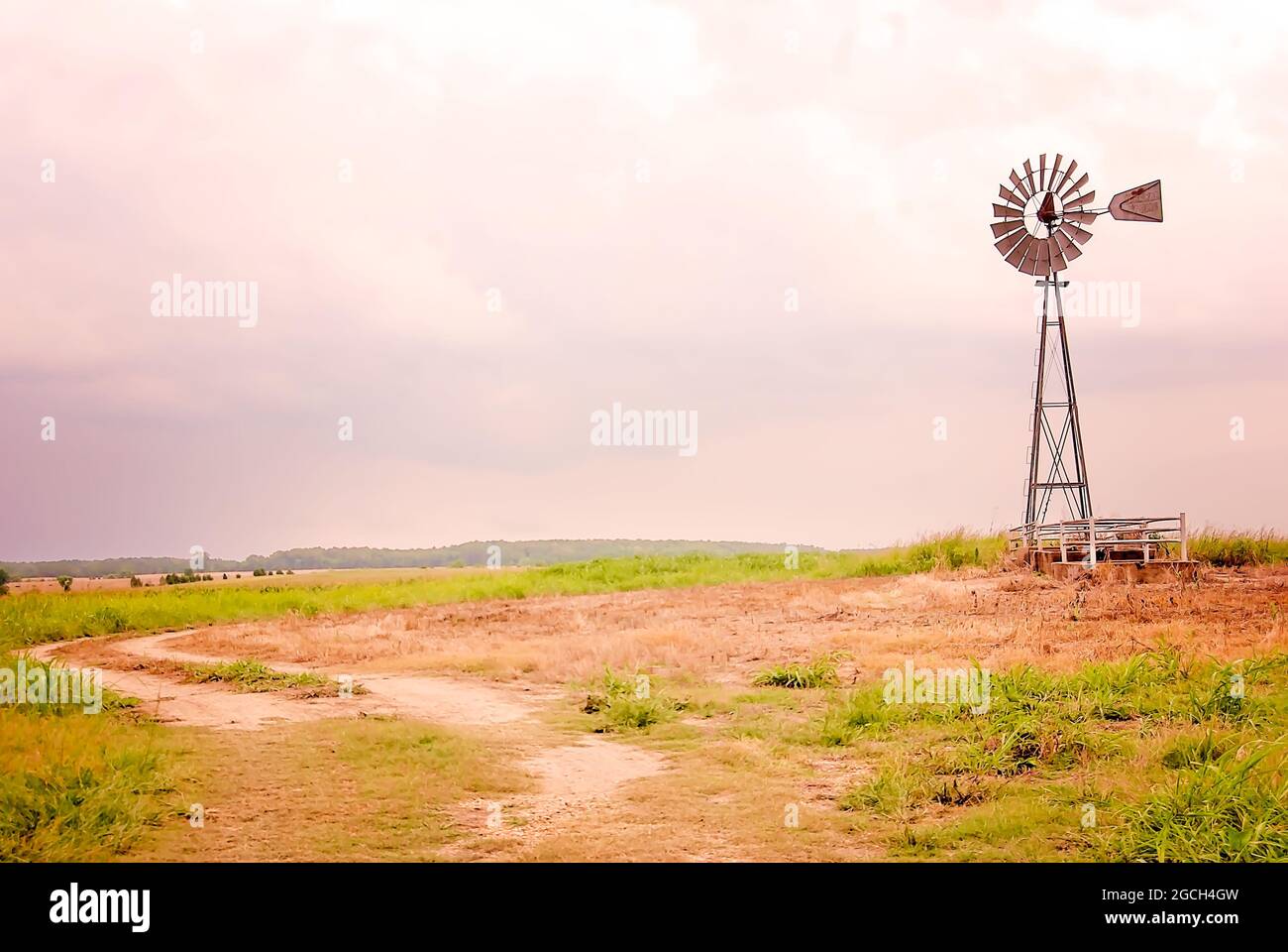 A windmill stands on a farm along Highway 50, July 7, 2011, in West