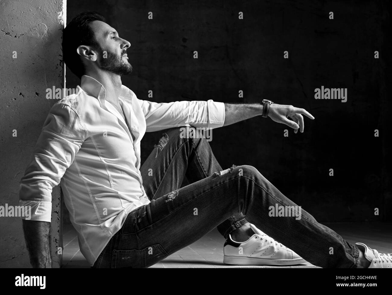 Tired mature caucasian man Black and White Stock Photos & Images - Alamy