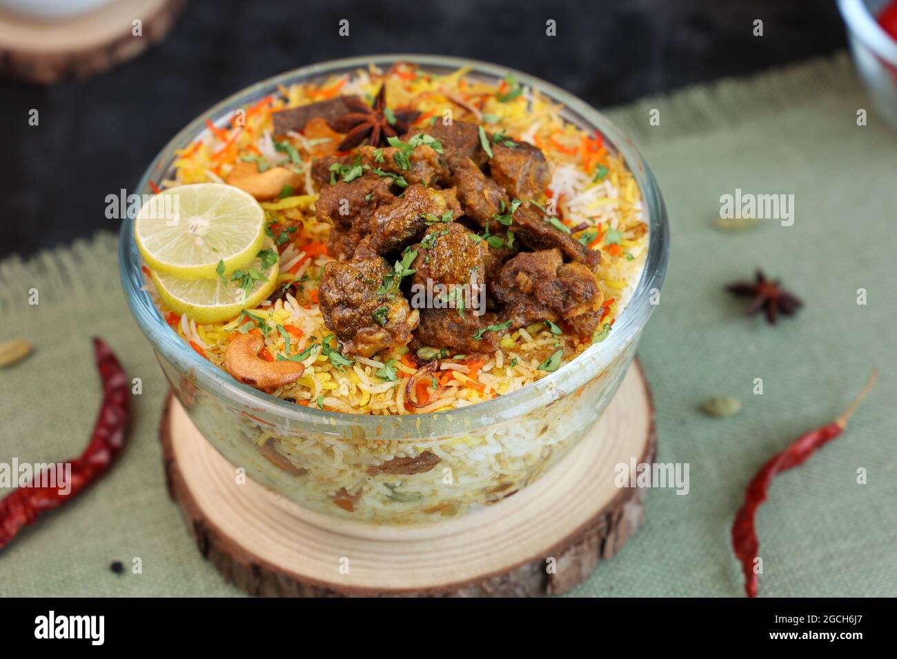 Mutton Gosht Biryani Spicy Indian Malabar lamb meat biryani Hyderabadi
