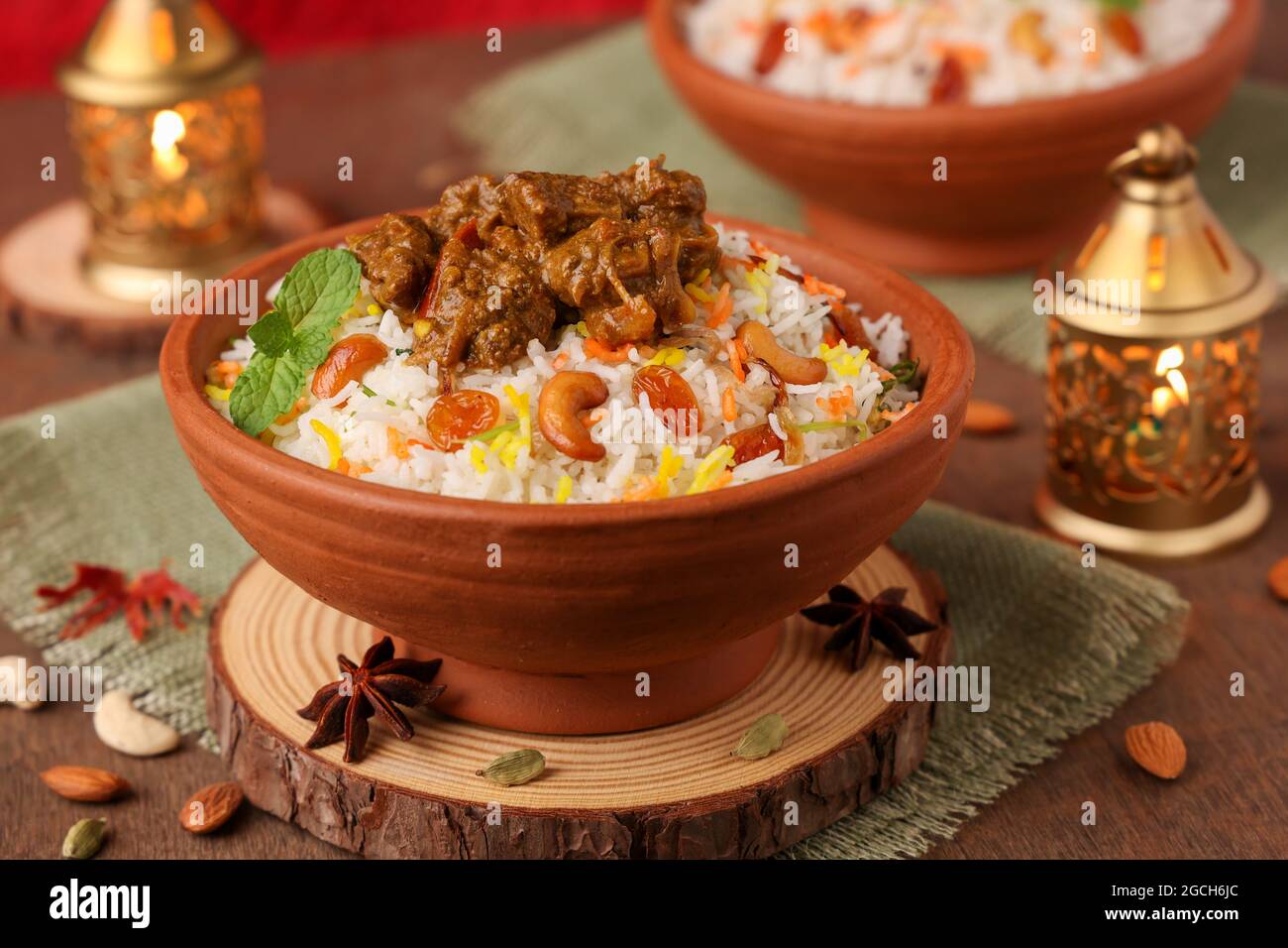 Mutton Gosht Biryani Spicy Indian Malabar lamb meat biryani Hyderabadi